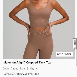 NWT Lululemon Cacao Align Tank Sz. 6